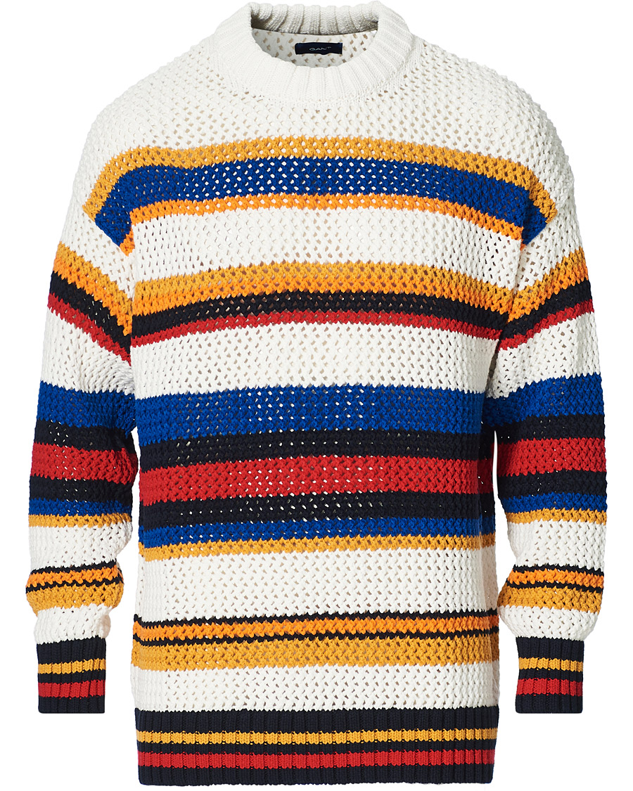Herre | Gensere | GANT | Open Knit Stripe Crew Neck Multi