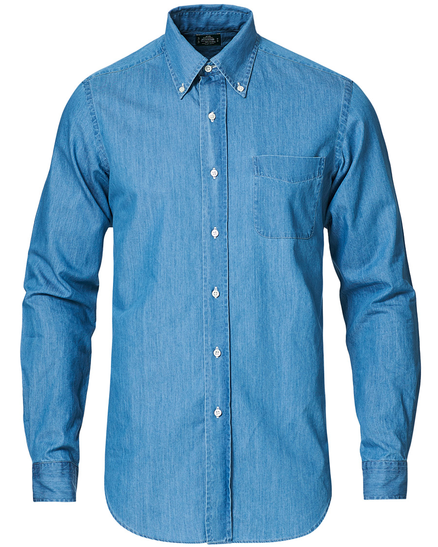 Herre | Skjorter | Kamakura Shirts | Slim Fit Denim Button Down Shirt Indigo