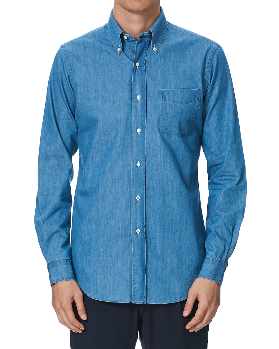 Herre | Skjorter | Kamakura Shirts | Slim Fit Denim Button Down Shirt Indigo