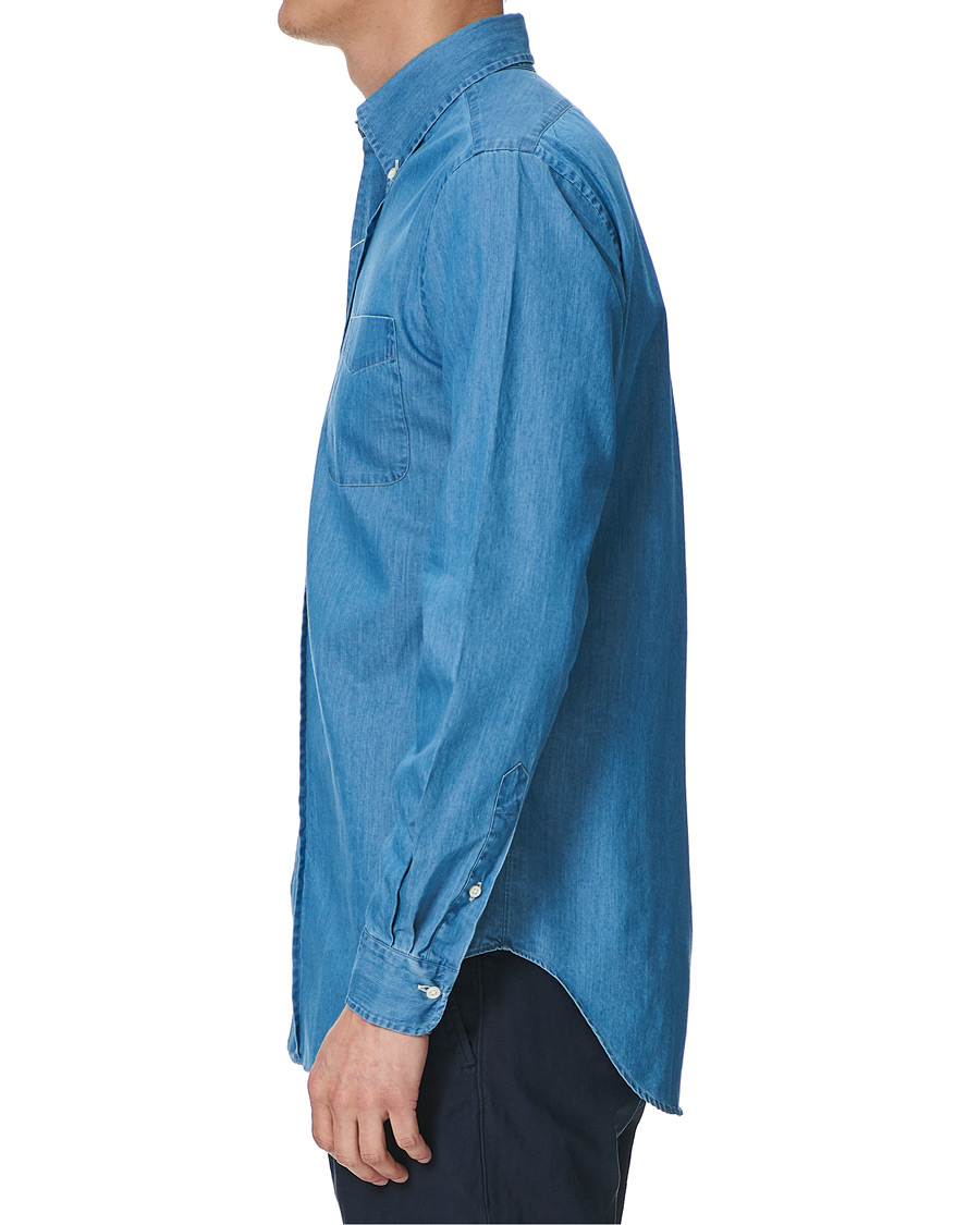 Herre | Skjorter | Kamakura Shirts | Slim Fit Denim Button Down Shirt Indigo