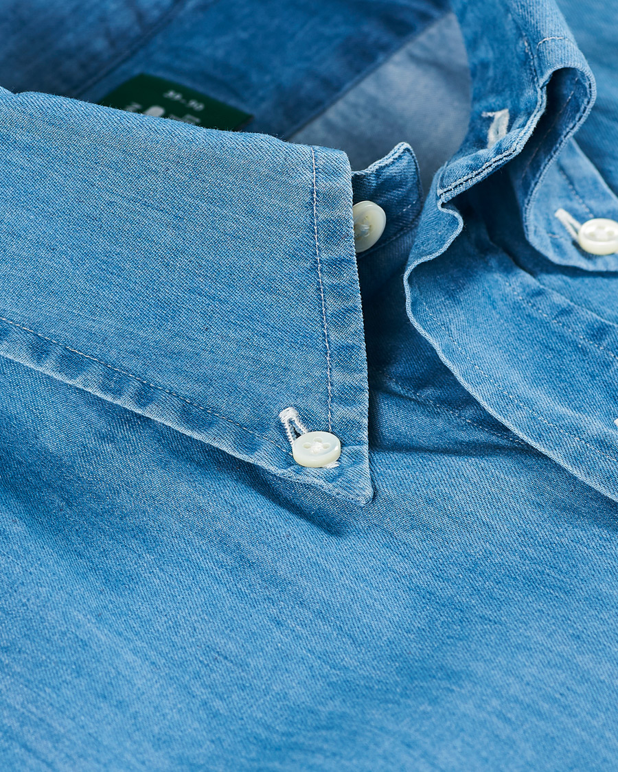 Herre | Skjorter | Kamakura Shirts | Slim Fit Denim Button Down Shirt Indigo