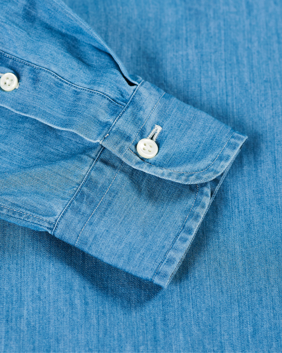 Herre | Skjorter | Kamakura Shirts | Slim Fit Denim Button Down Shirt Indigo