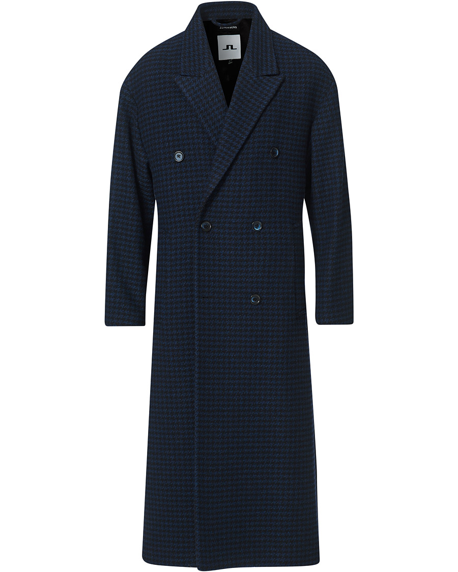 Herre | Jakker | J.Lindeberg | Willy Double Breasted Houndstooth Coat Navy