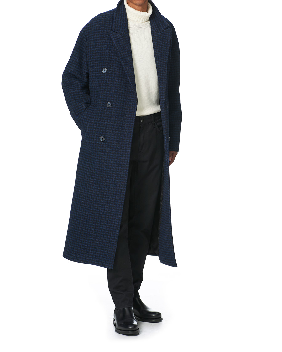 Herre | Jakker | J.Lindeberg | Willy Double Breasted Houndstooth Coat Navy