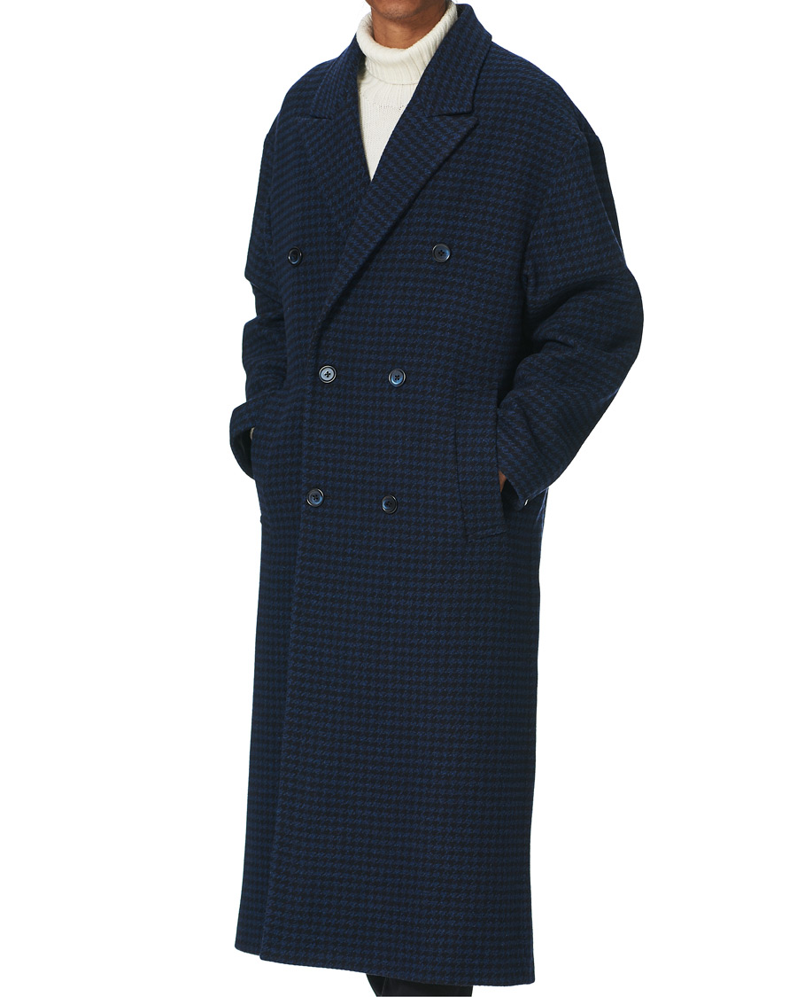 Herre | Jakker | J.Lindeberg | Willy Double Breasted Houndstooth Coat Navy