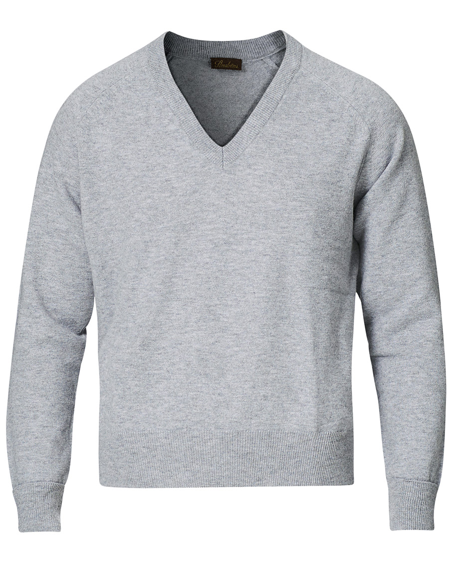 Herre | Gensere | Stenströms | Washed Merino Deep V-Neck Grey