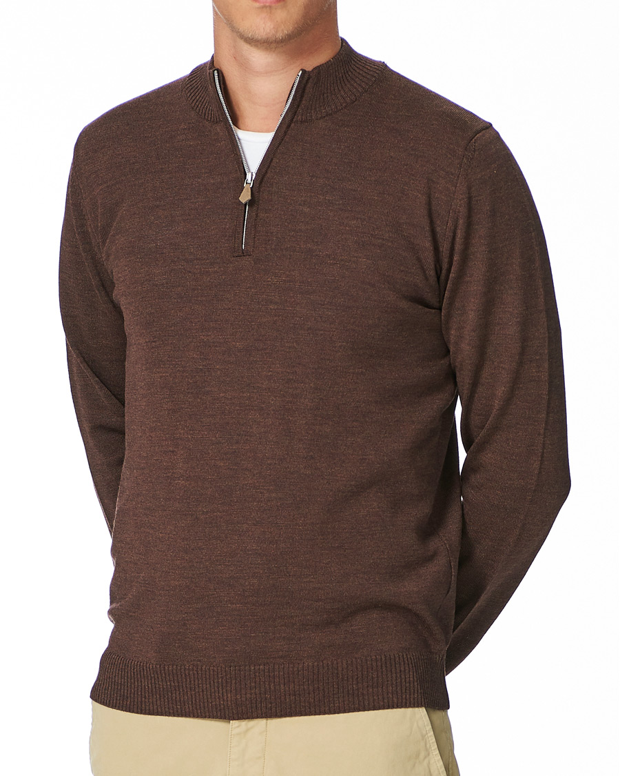 Herre | Gensere | Stenströms | Merino Half Zip Brown