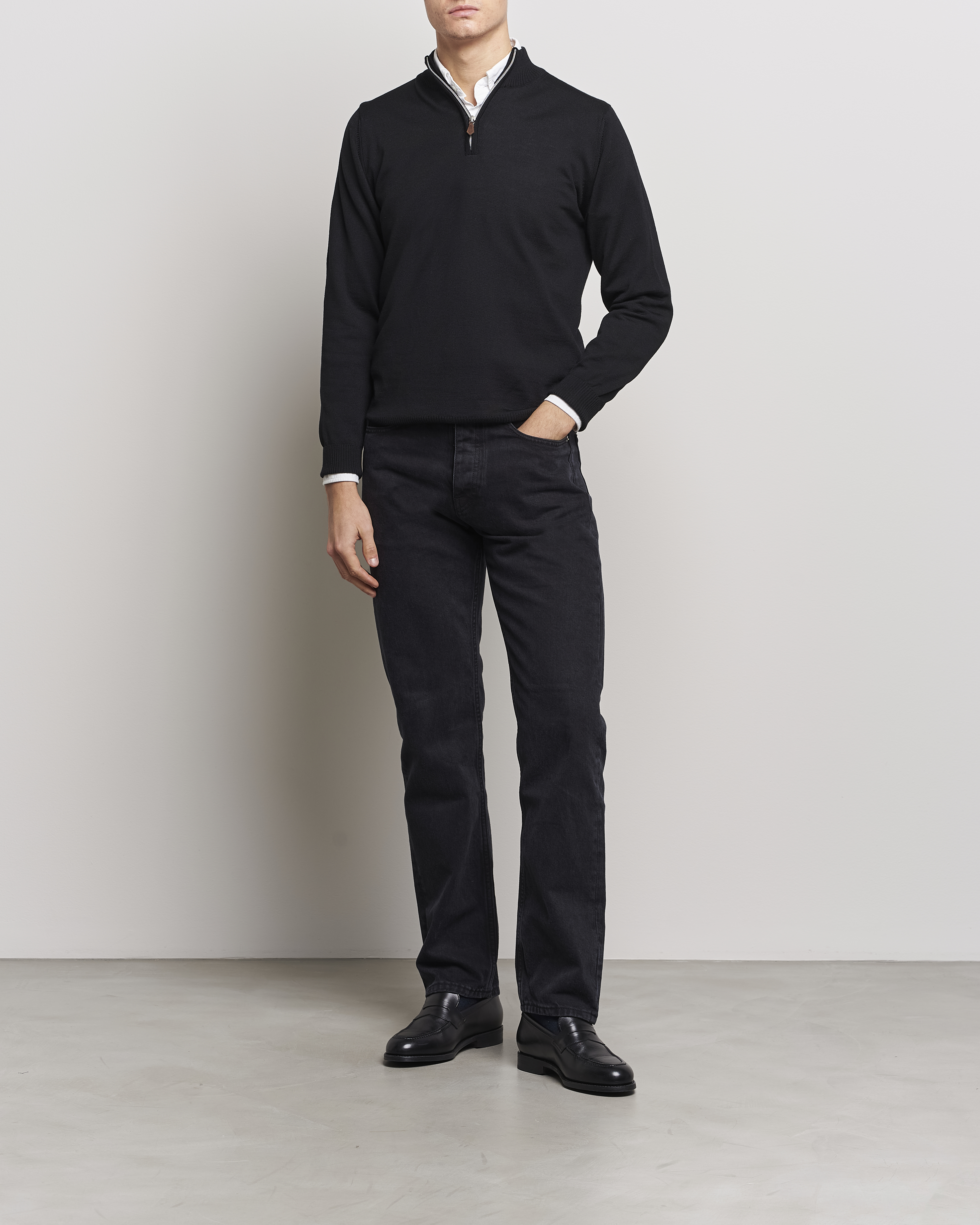 Herre | Gensere | Stenströms | Merino Half Zip Black