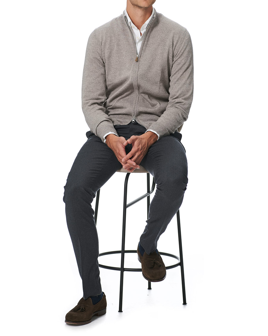 Herre | Gensere | Stenströms | Merino Full Zip Greige
