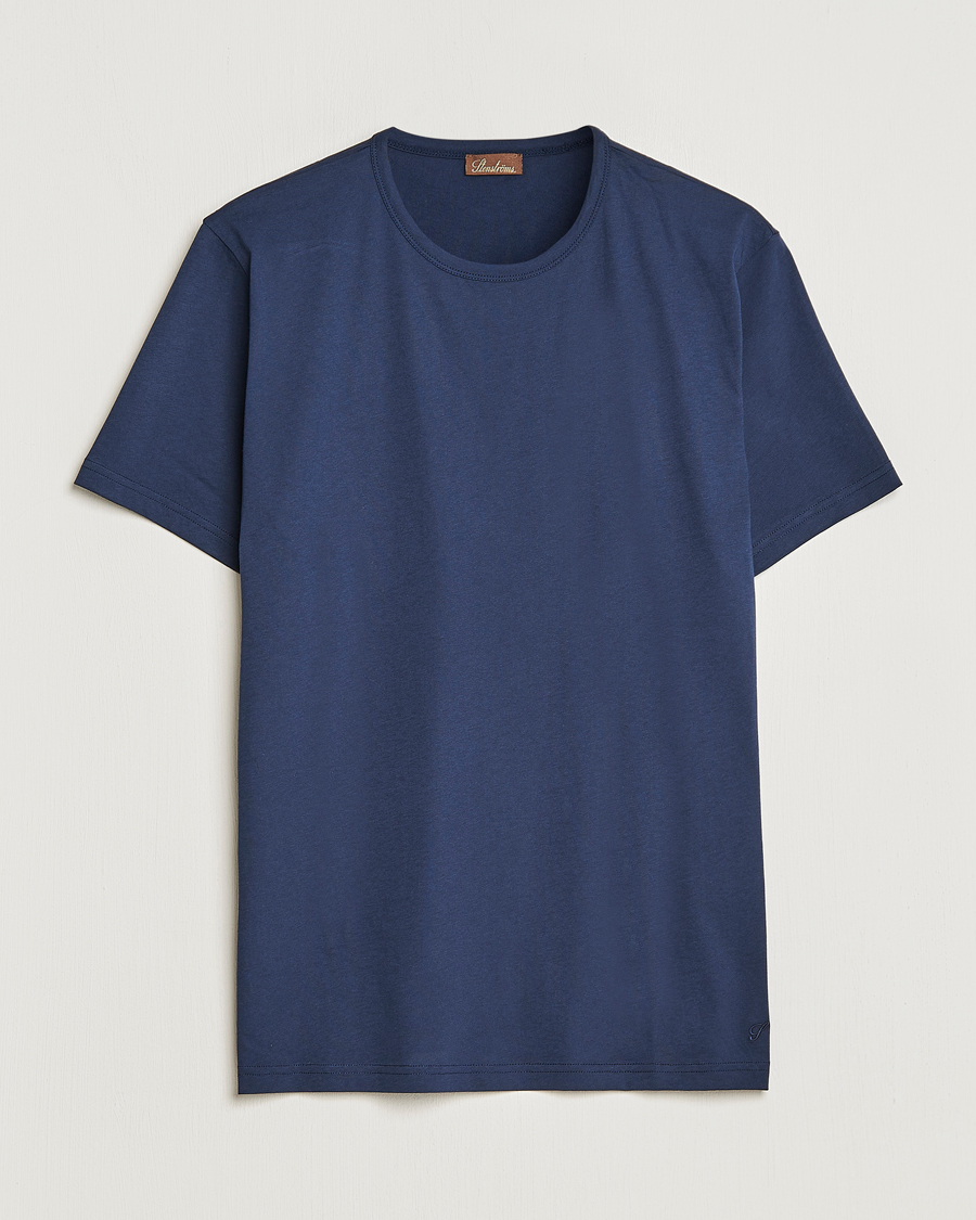 Herre | T-Shirts | Stenströms | Solid Cotton T-Shirt Navy