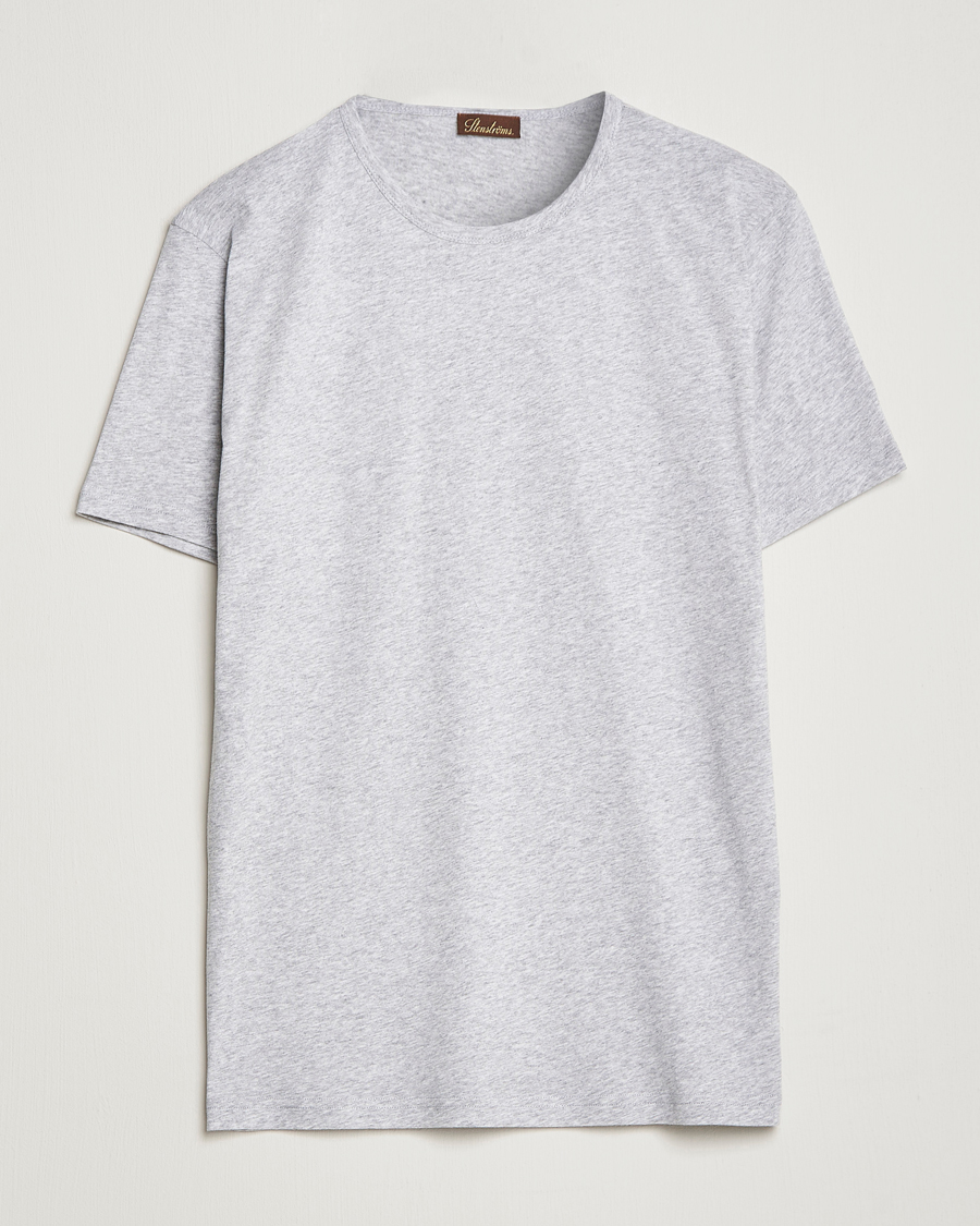 Herre | T-Shirts | Stenströms | Solid Cotton T-Shirt Grey Melange