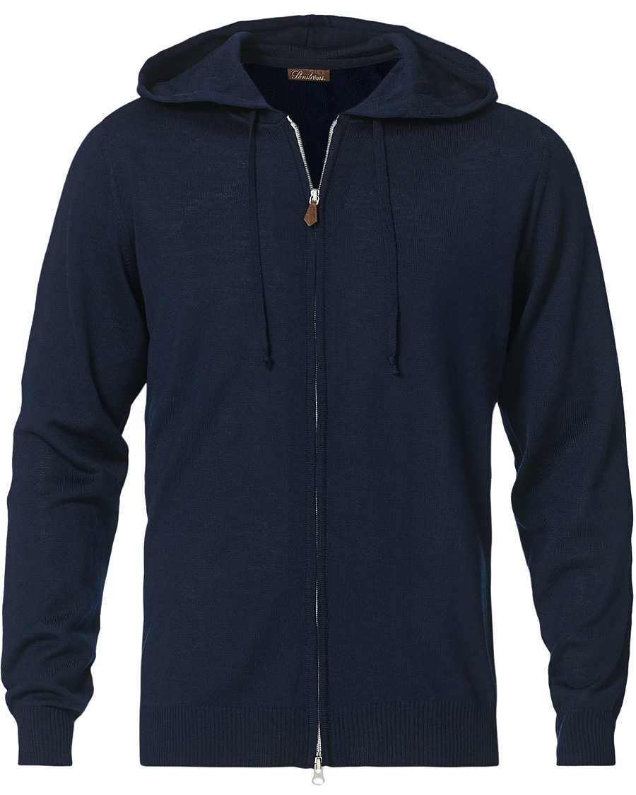 Herre | Gensere | Stenströms | Merino Full Zip Hoodie Navy