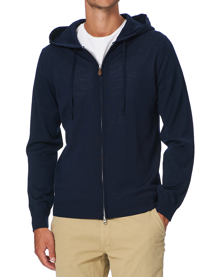 Herre | Gensere | Stenströms | Merino Full Zip Hoodie Navy