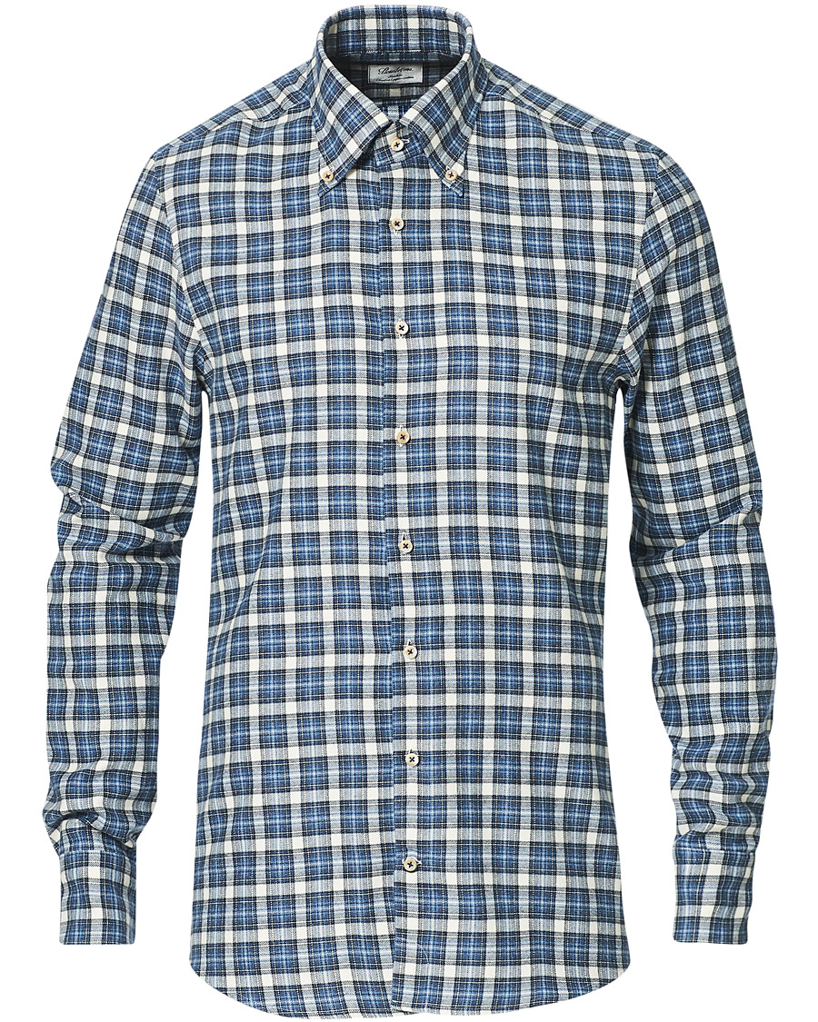 Herre | Skjorter | Stenströms | Slimline Checked Flannel Shirt Blue