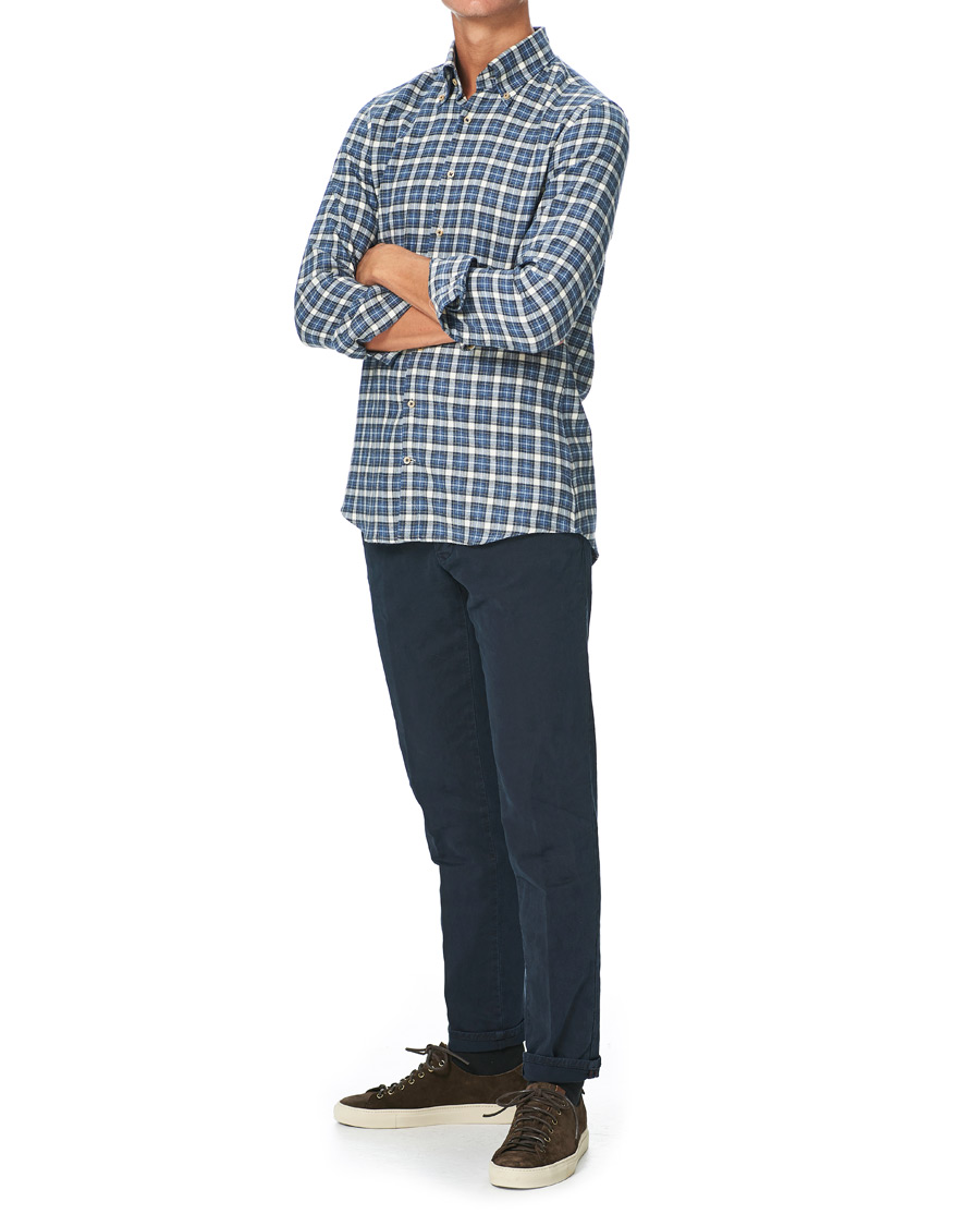 Herre | Skjorter | Stenströms | Slimline Checked Flannel Shirt Blue