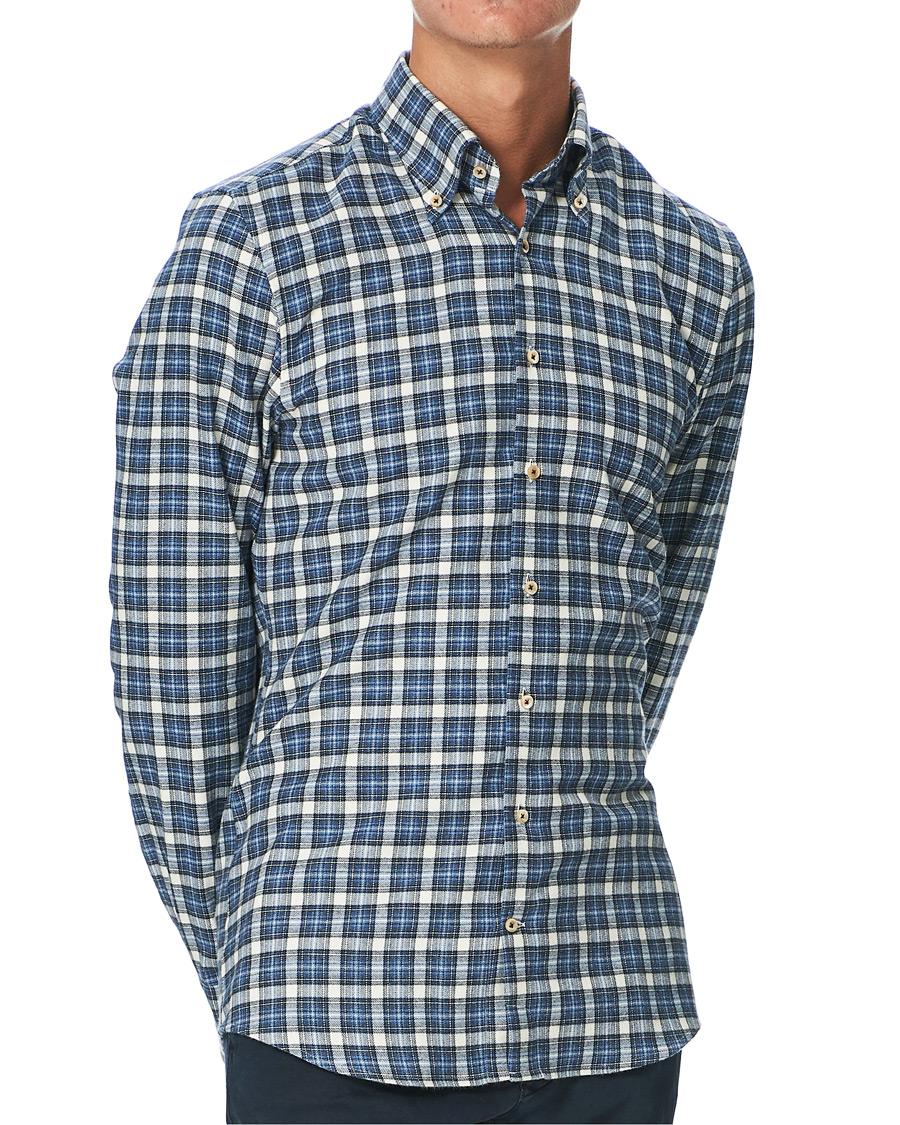 Herre | Skjorter | Stenströms | Slimline Checked Flannel Shirt Blue