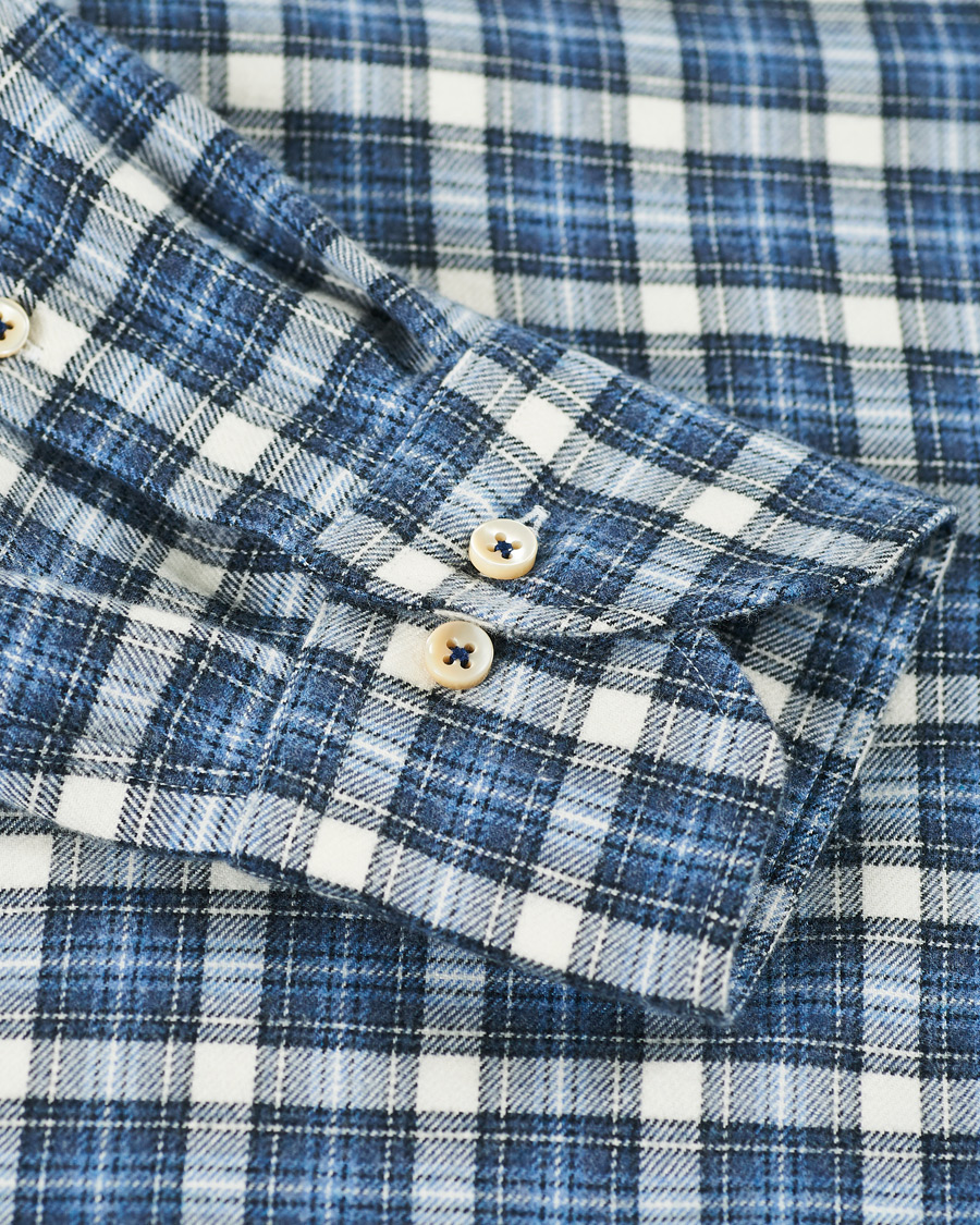 Herre | Skjorter | Stenströms | Slimline Checked Flannel Shirt Blue