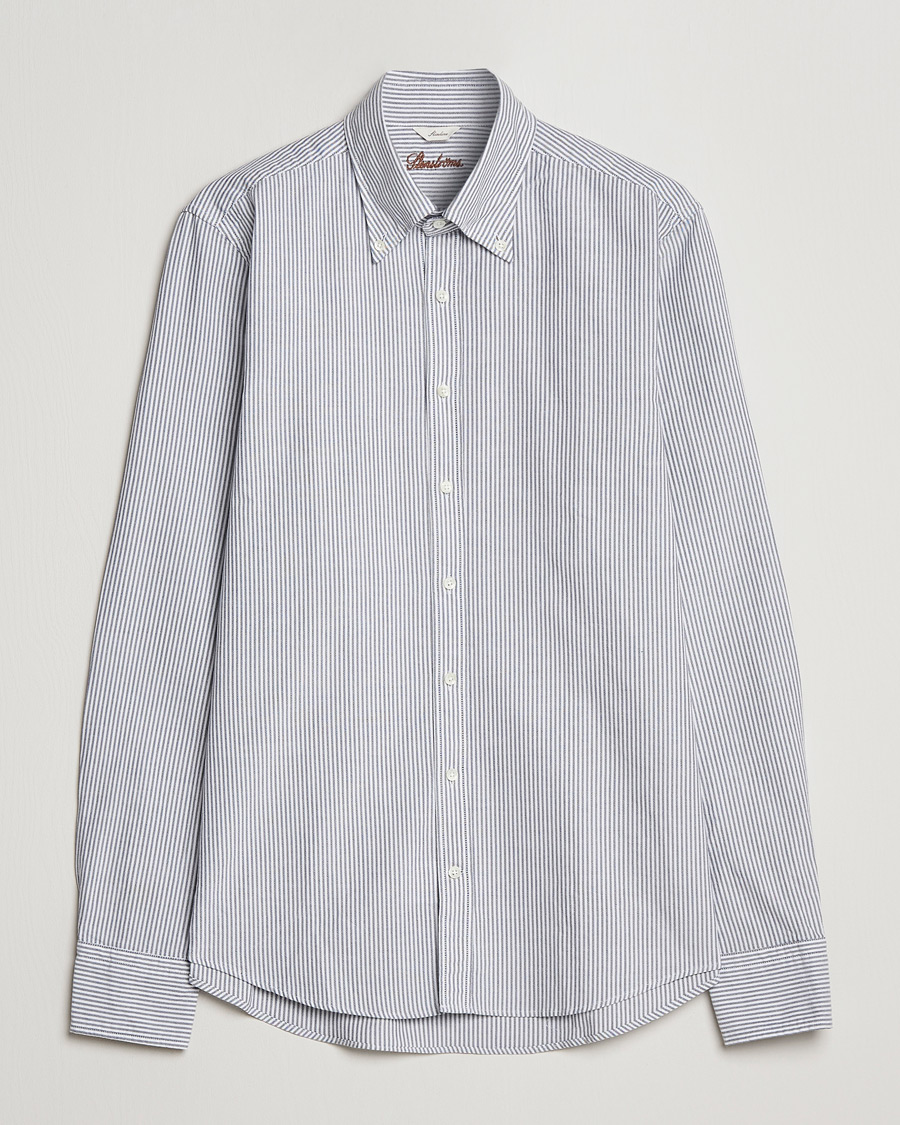 Herre | Skjorter | Stenströms | Slimline Washed Striped Oxford Shirt Dark Blue