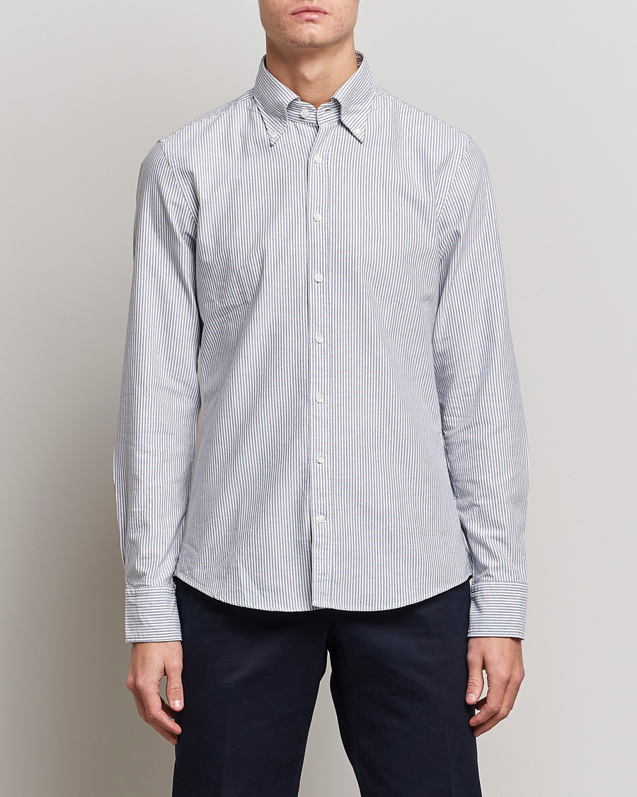 Herre | Skjorter | Stenströms | Slimline Washed Striped Oxford Shirt Dark Blue