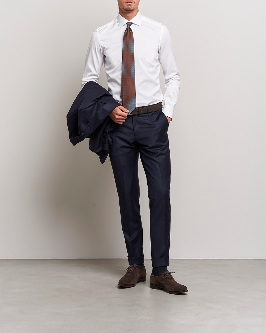 Herre | Skjorter | Mazzarelli | Soft Cotton Cut Away Shirt White