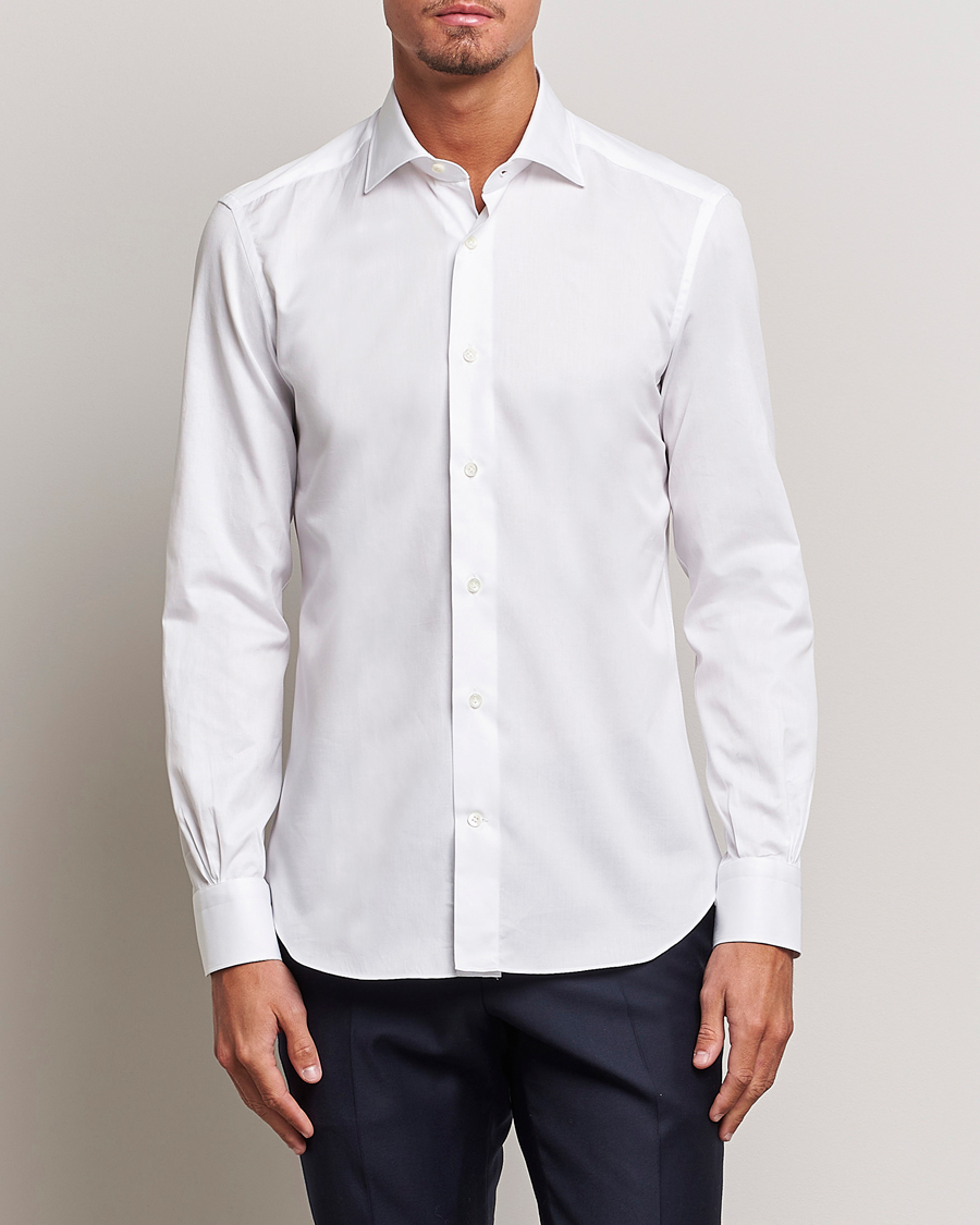 Herre | Mazzarelli | Mazzarelli | Soft Cotton Cut Away Shirt White