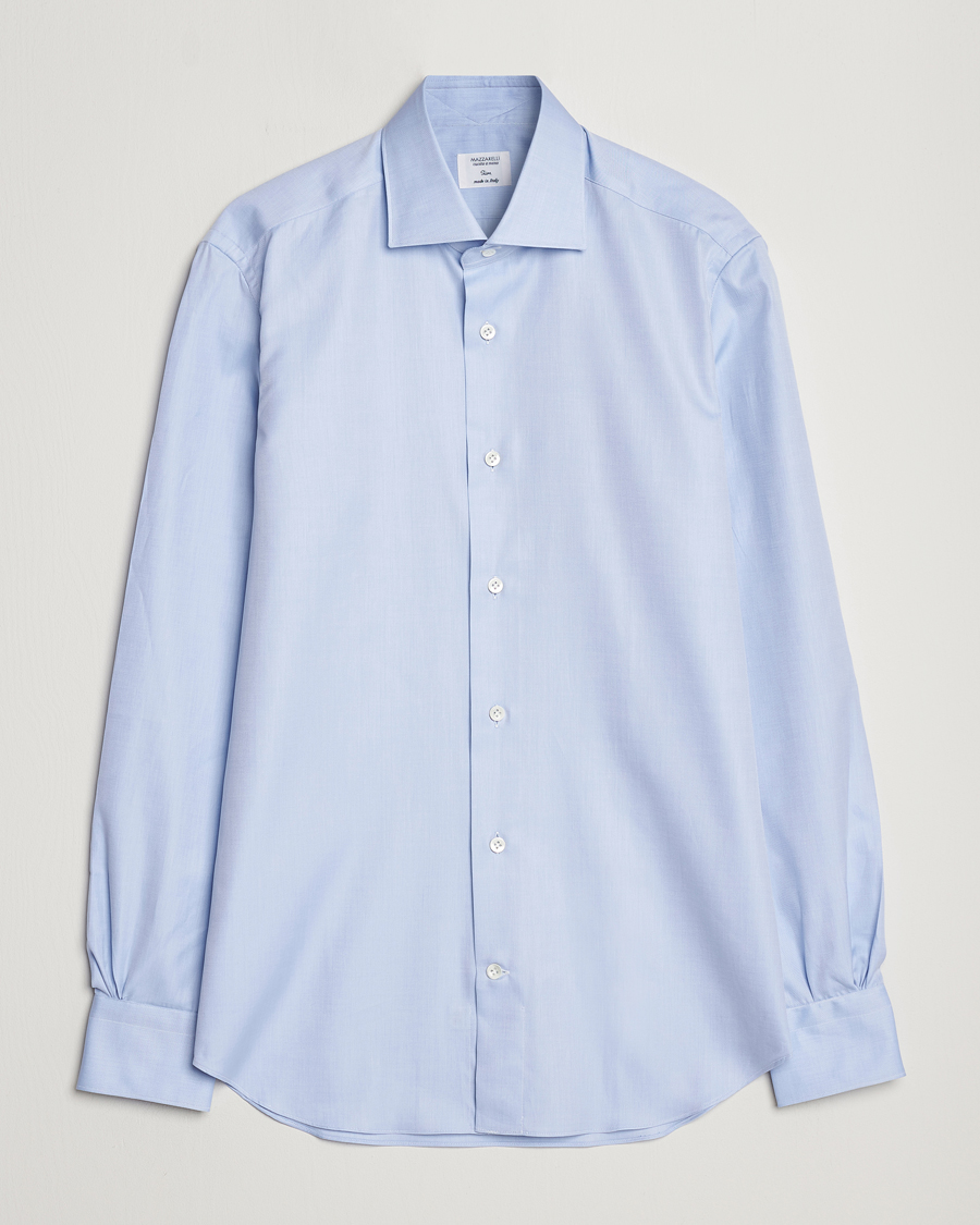Herre |  | Mazzarelli | Soft Cotton Cut Away Shirt Light Blue
