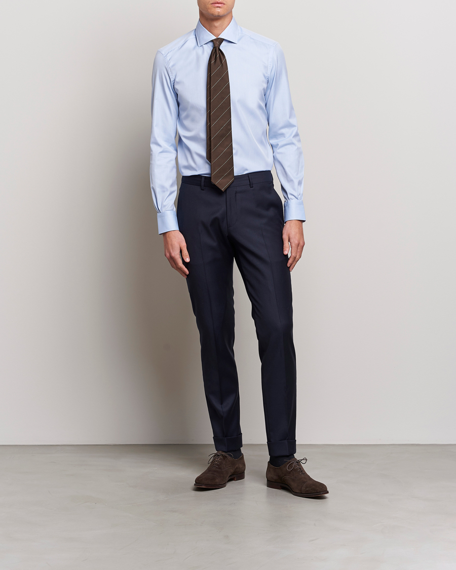 Herre | Skjorter | Mazzarelli | Soft Cotton Cut Away Shirt Light Blue