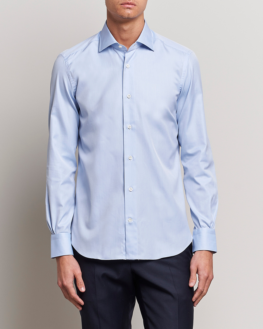 Herre | Klær | Mazzarelli | Soft Cotton Cut Away Shirt Light Blue