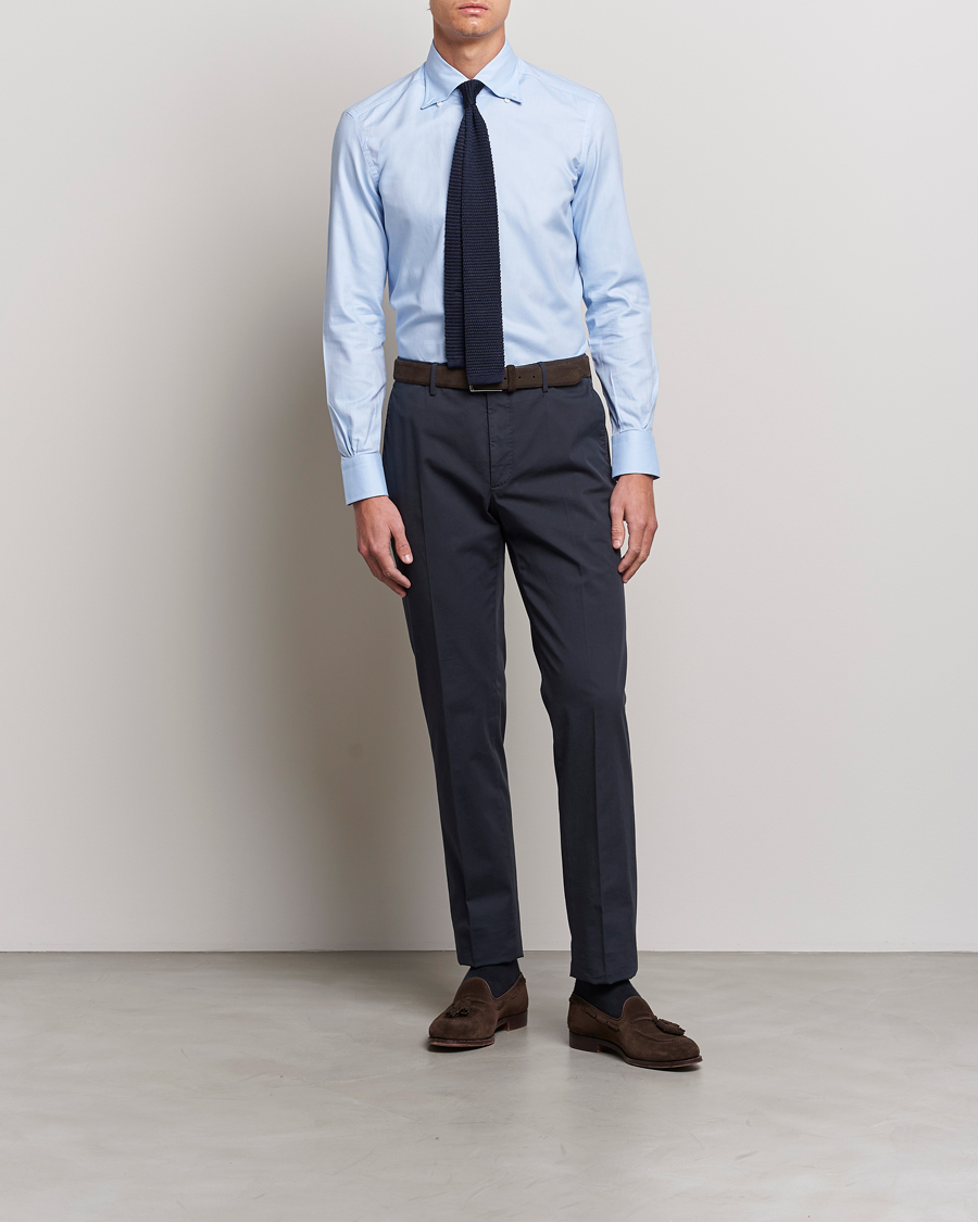 Herre | Skjorter | Mazzarelli | Soft Oxford Button Down Shirt Light Blue