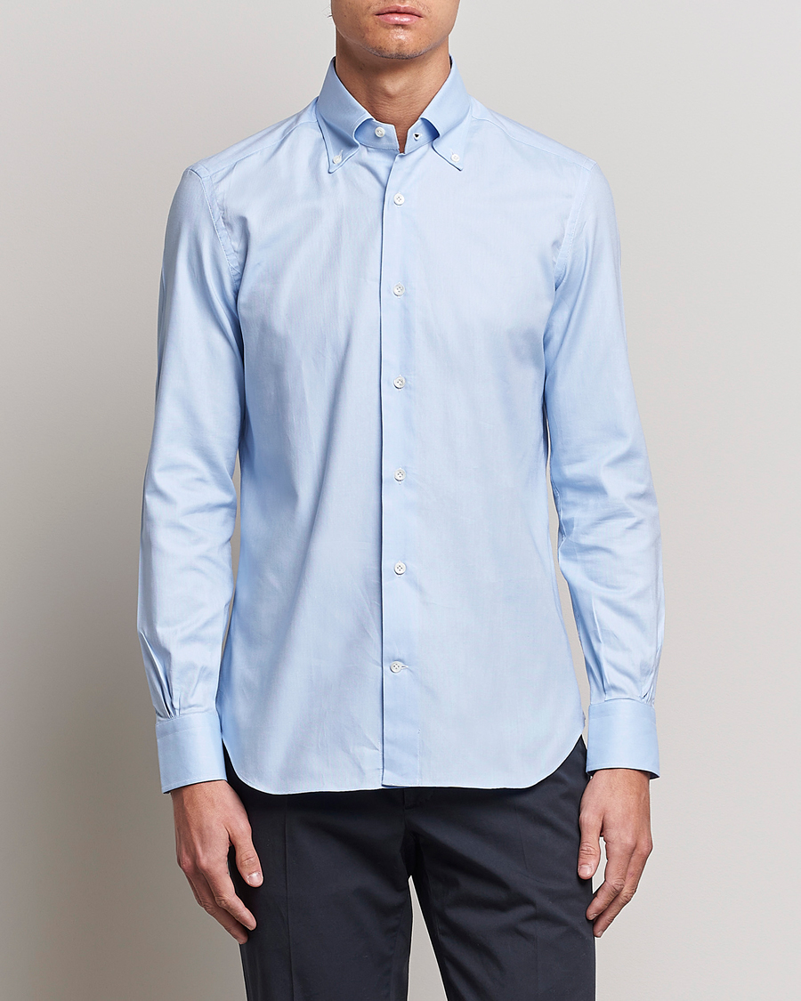 Herre | Skjorter | Mazzarelli | Soft Oxford Button Down Shirt Light Blue