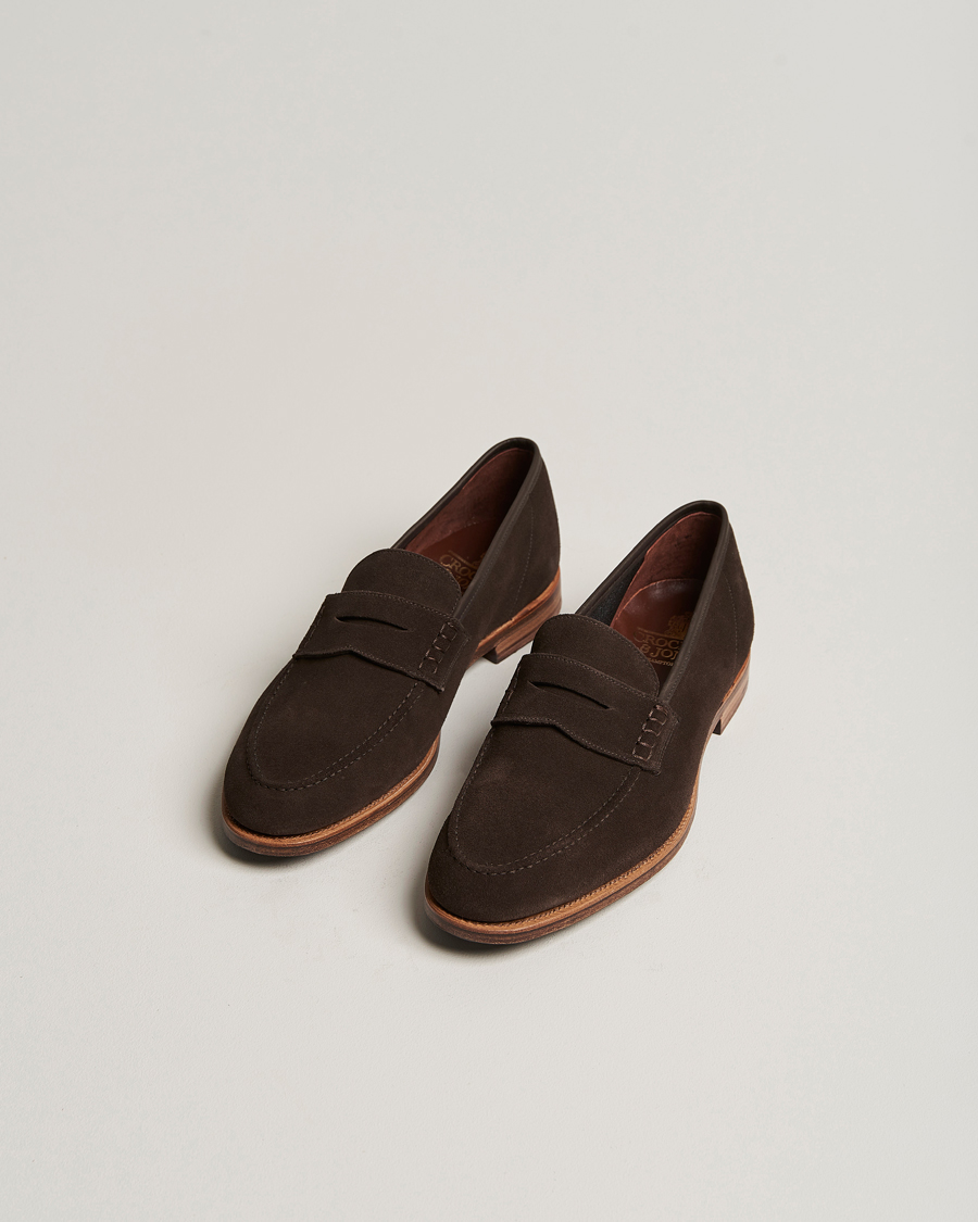 Herre | Håndlagde sko | Crockett & Jones | Seaton Unlined Penny Loafer Dark Oak Suede