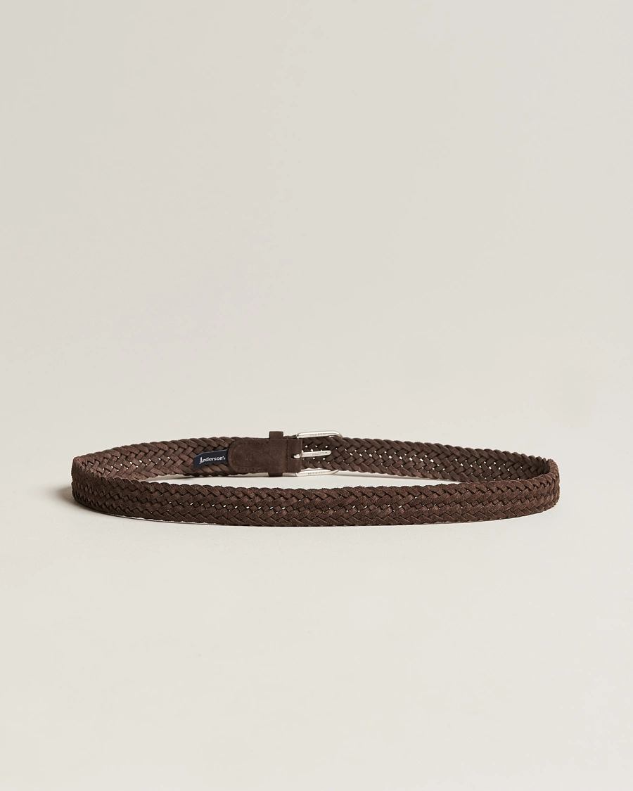 Herre | Anderson's | Anderson's | Woven Suede Belt 3 cm Dark Brown