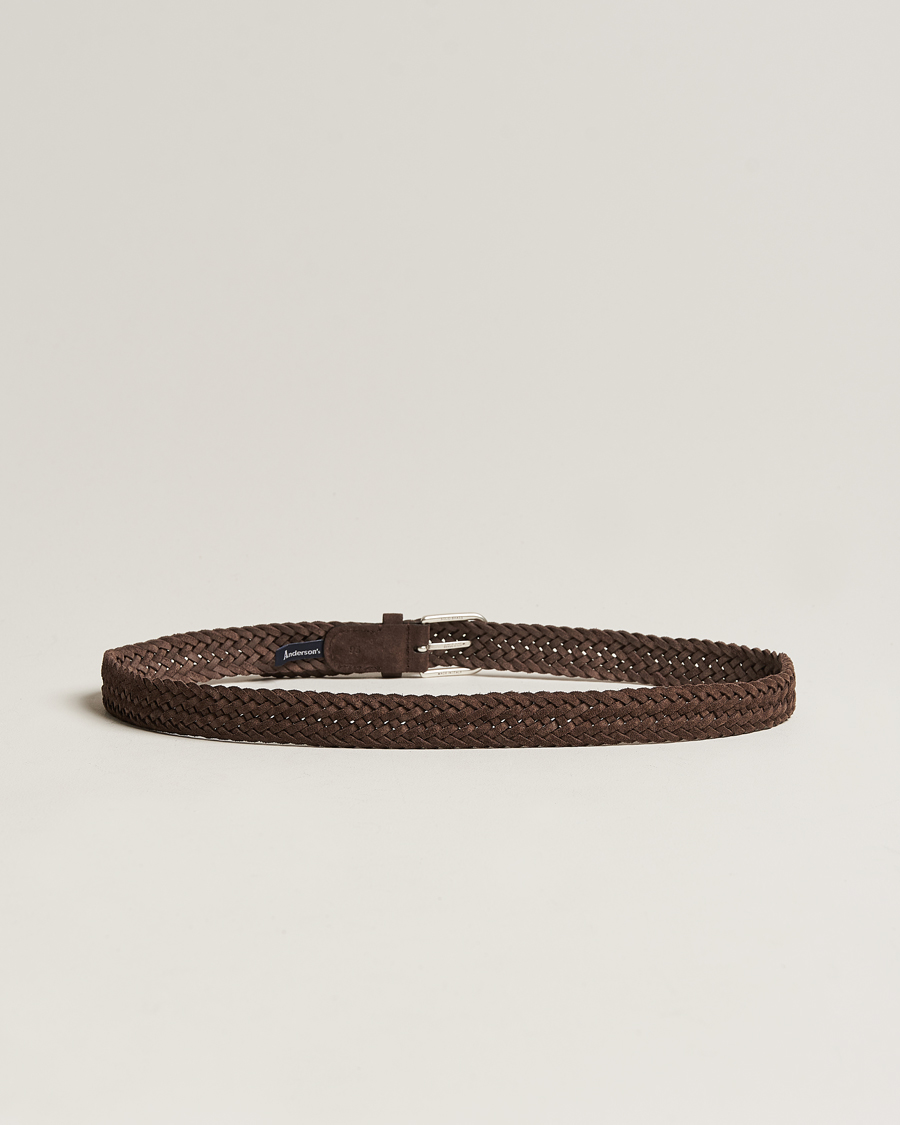 Herre | Flettede belter | Anderson's | Woven Suede Belt 3 cm Dark Brown