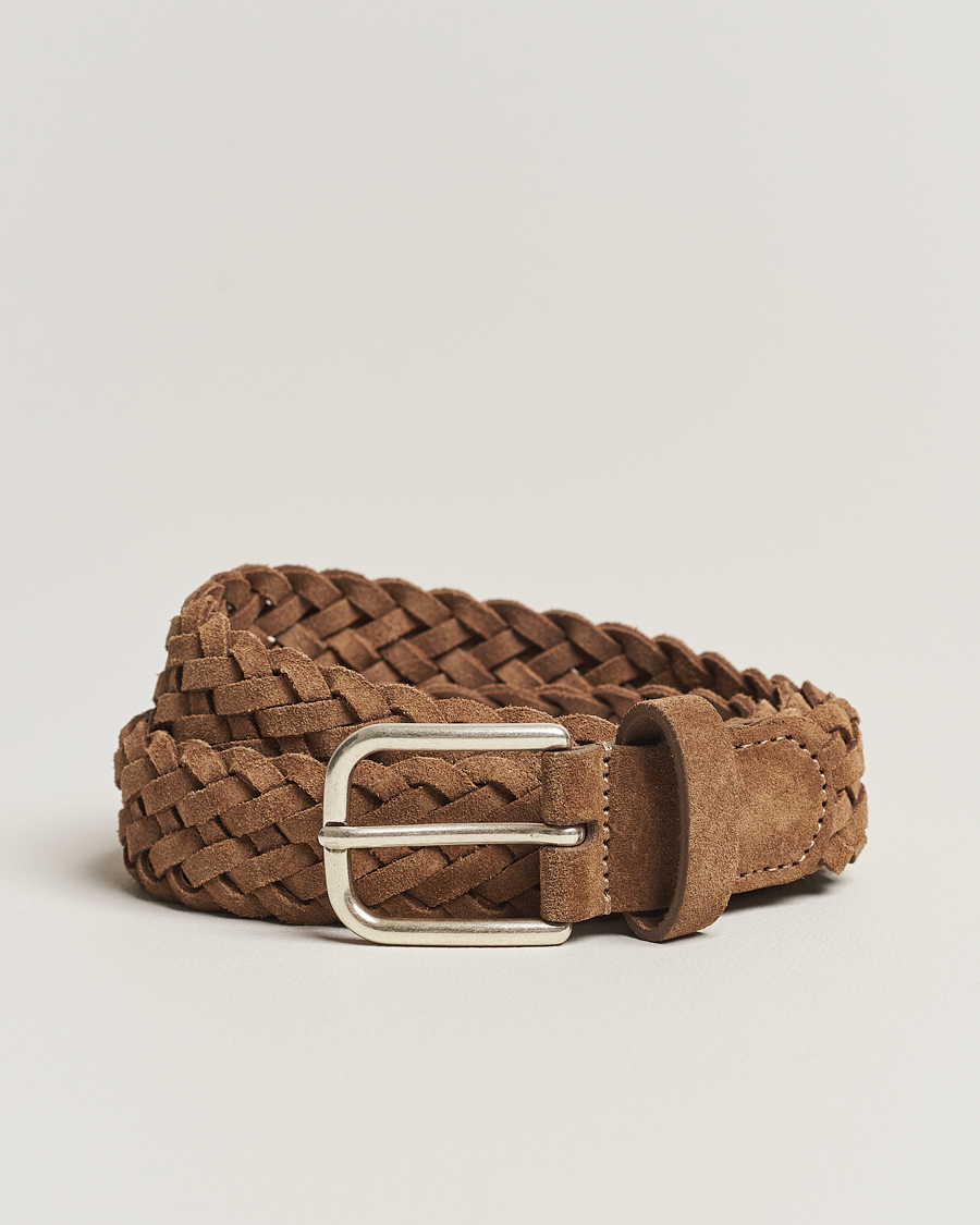 Herre | Belter | Anderson's | Woven Suede Belt 3 cm Light Brown