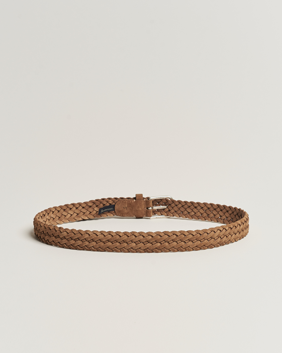 Herre | Belter | Anderson's | Woven Suede Belt 3 cm Light Brown