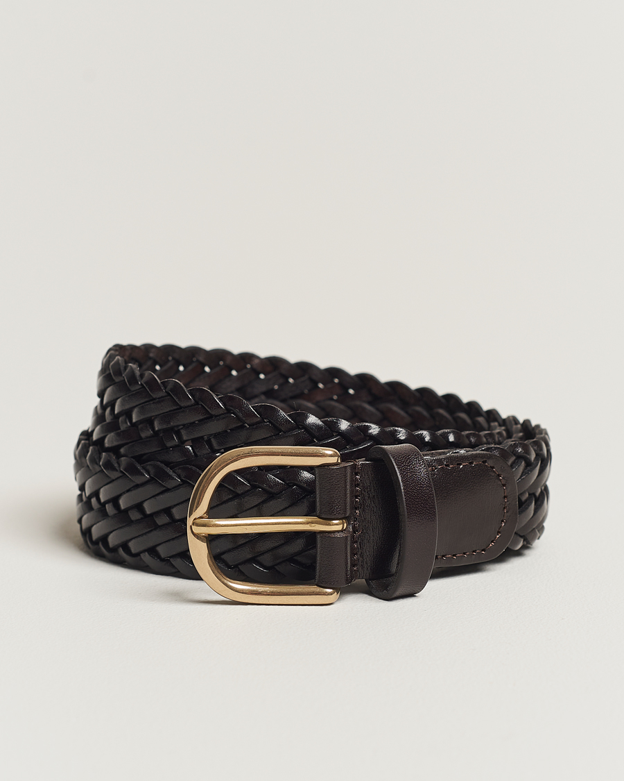 Herre | Belter | Anderson's | Woven Leather Belt 3 cm Dark Brown