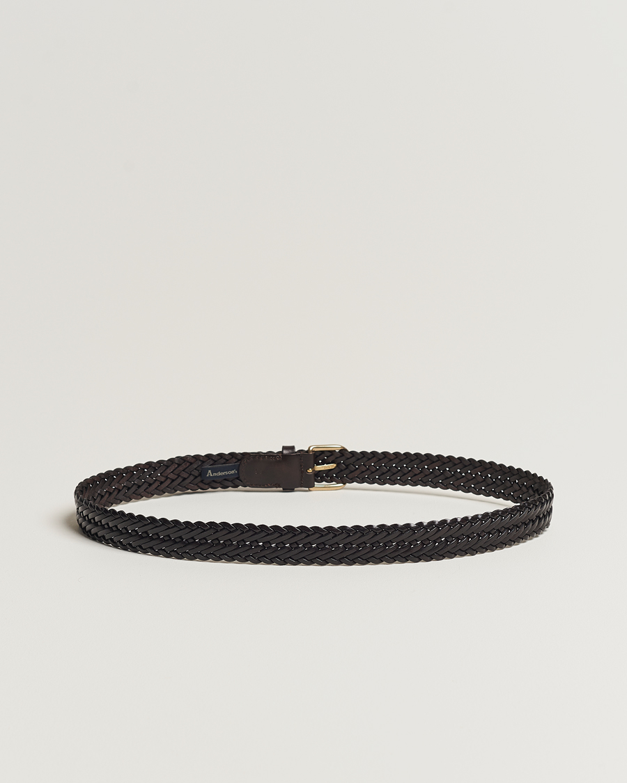 Herre |  | Anderson's | Woven Leather Belt 3 cm Dark Brown