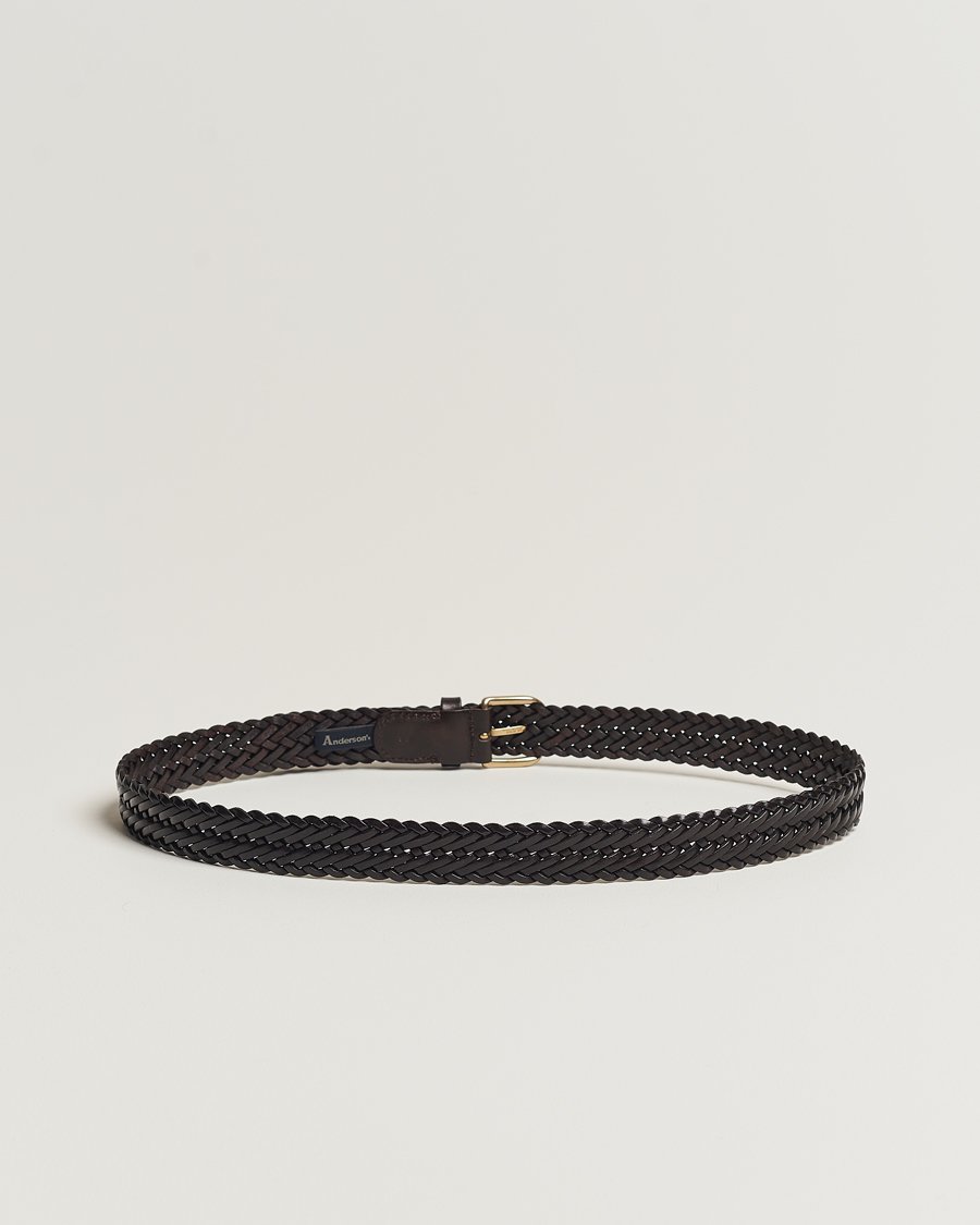 Herre | Dress | Anderson's | Woven Leather Belt 3 cm Dark Brown