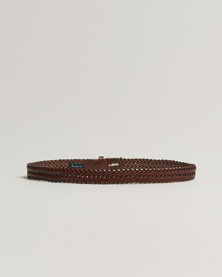 Herre | Belter | Anderson's | Woven Leather Belt 3 cm Cognac