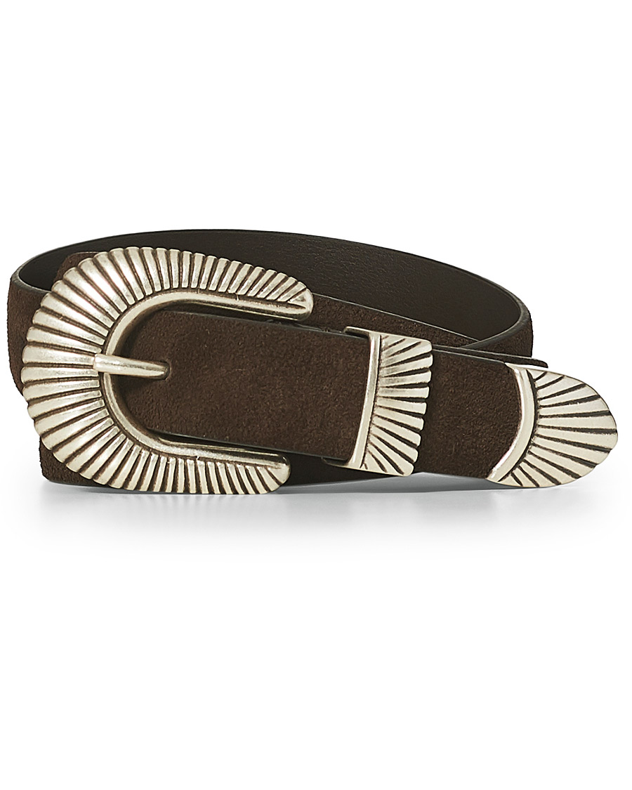 Herre | Anderson's Calf Suede 2,5 cm Buckle Belt Dark Brown | Anderson's | Calf Suede 2,5 cm Buckle Belt Dark Brown
