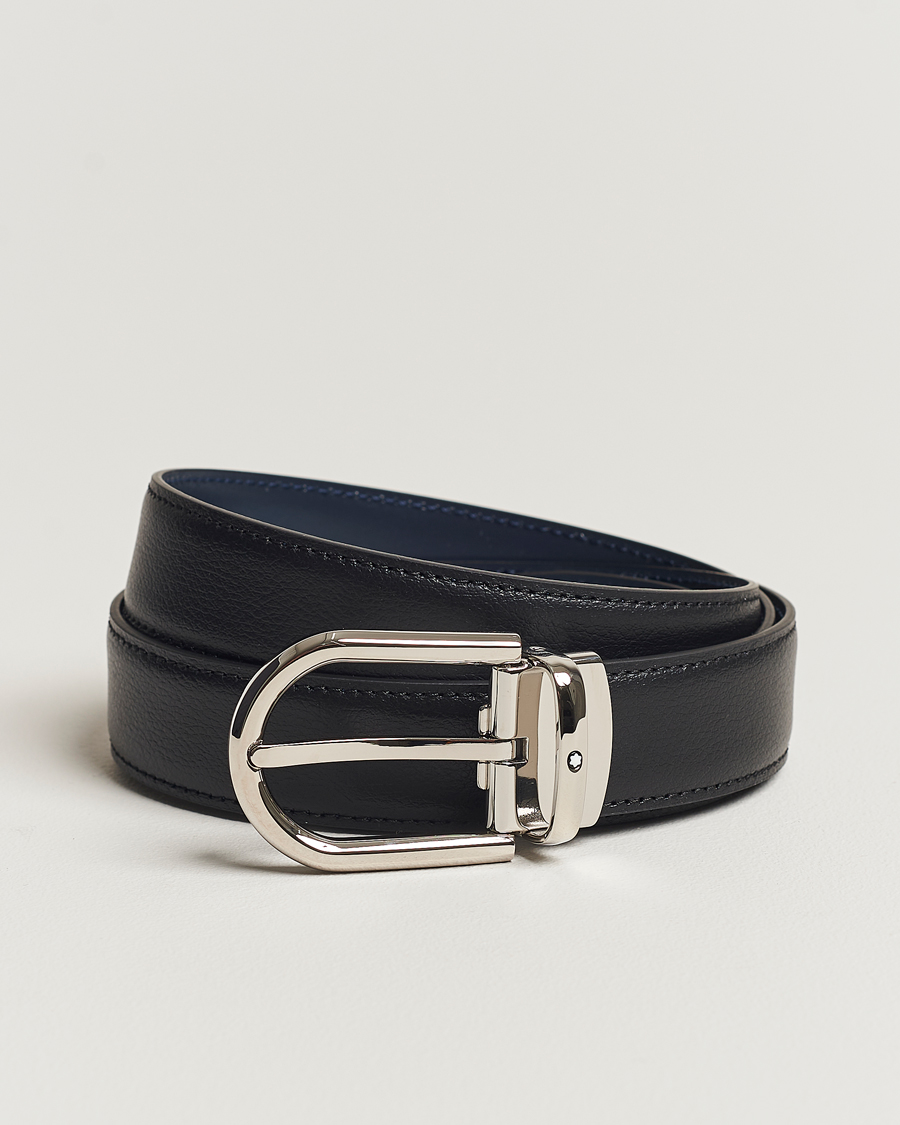 Herre | Belter | Montblanc | Reversible Horseshoe Leather Belt 30mm Blue/Black Grain