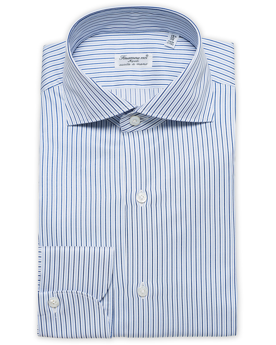 Herre | Skjorter | Finamore Napoli | Milano Slm Fit Striped Poplin Shirt White/Blue
