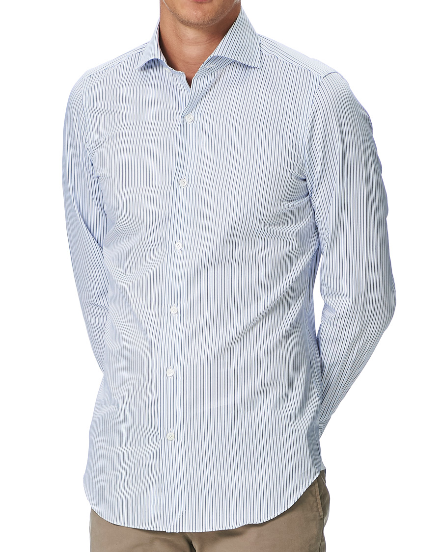 Herre | Skjorter | Finamore Napoli | Milano Slm Fit Striped Poplin Shirt White/Blue