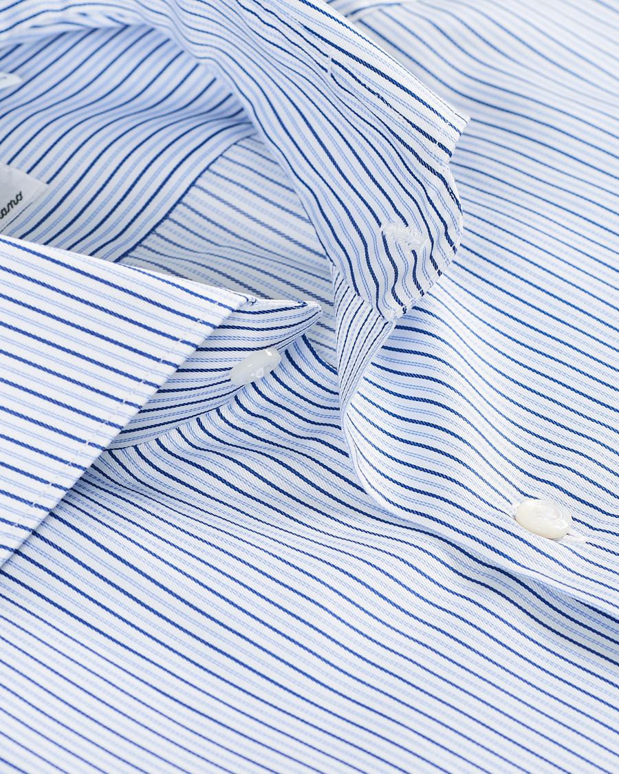 Herre | Skjorter | Finamore Napoli | Milano Slm Fit Striped Poplin Shirt White/Blue