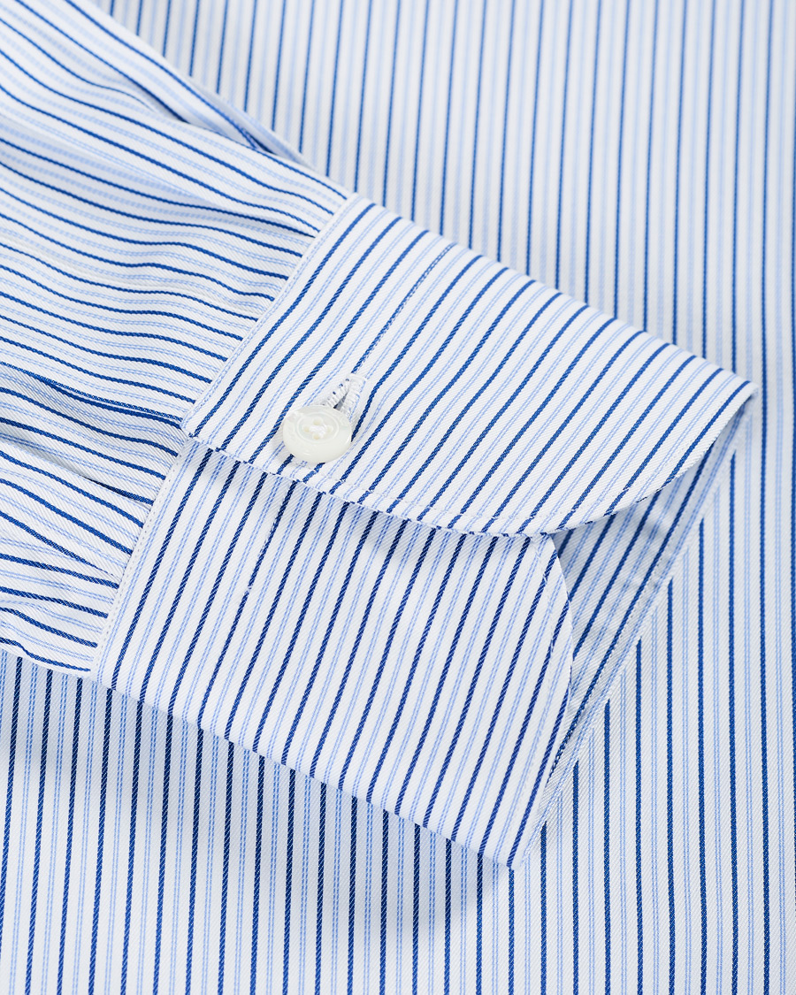 Herre | Skjorter | Finamore Napoli | Milano Slm Fit Striped Poplin Shirt White/Blue