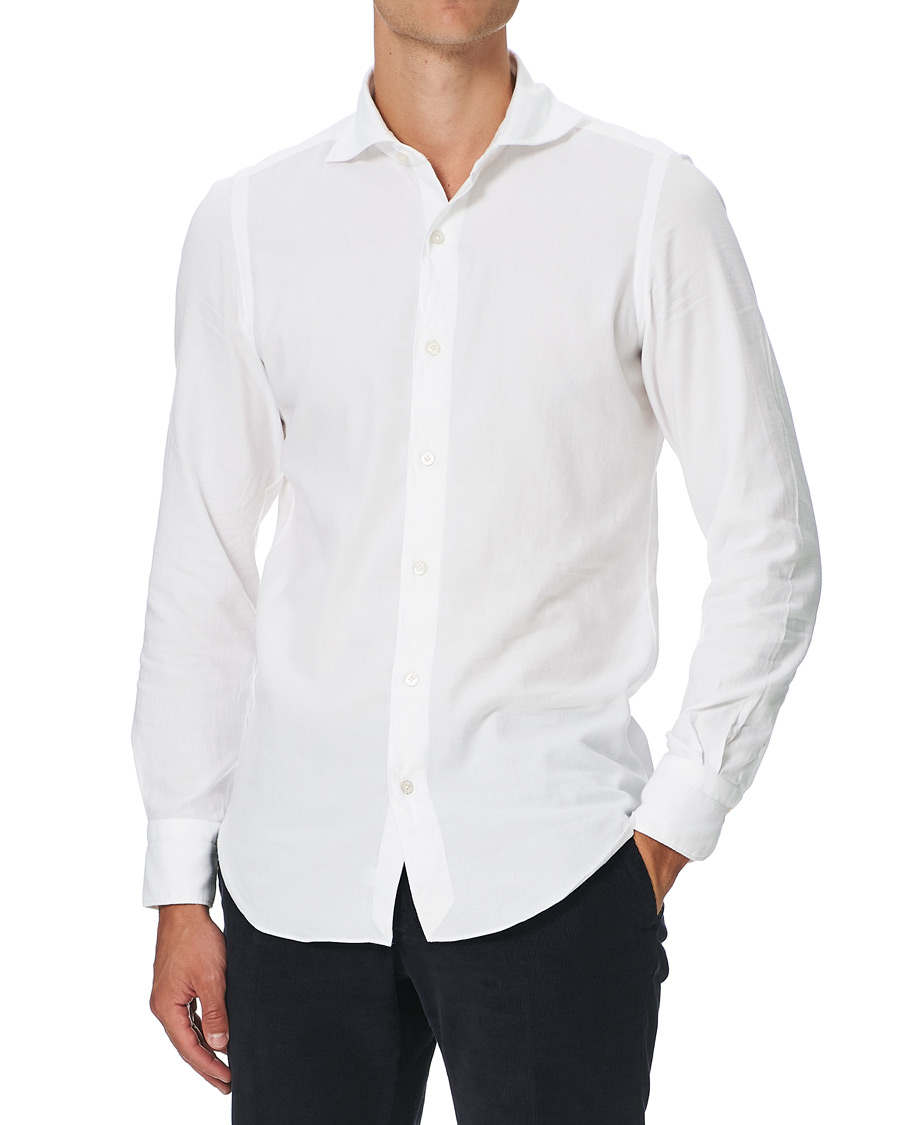 Herre | Skjorter | Finamore Napoli | Tokyo Slim Fit Flannel Shirt White