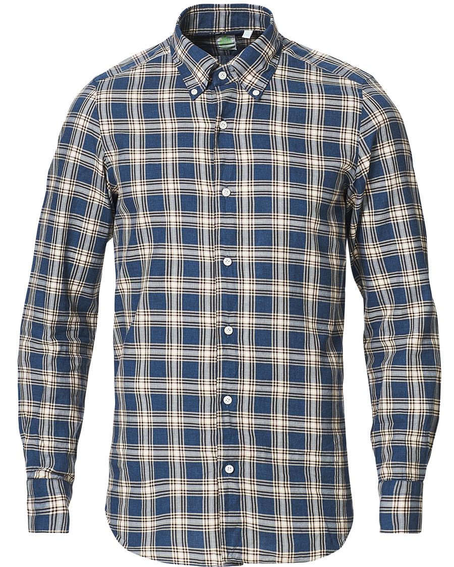 Herre | Skjorter | Finamore Napoli | Tokyo Slim Fit Flannel Button Down Shirt Navy
