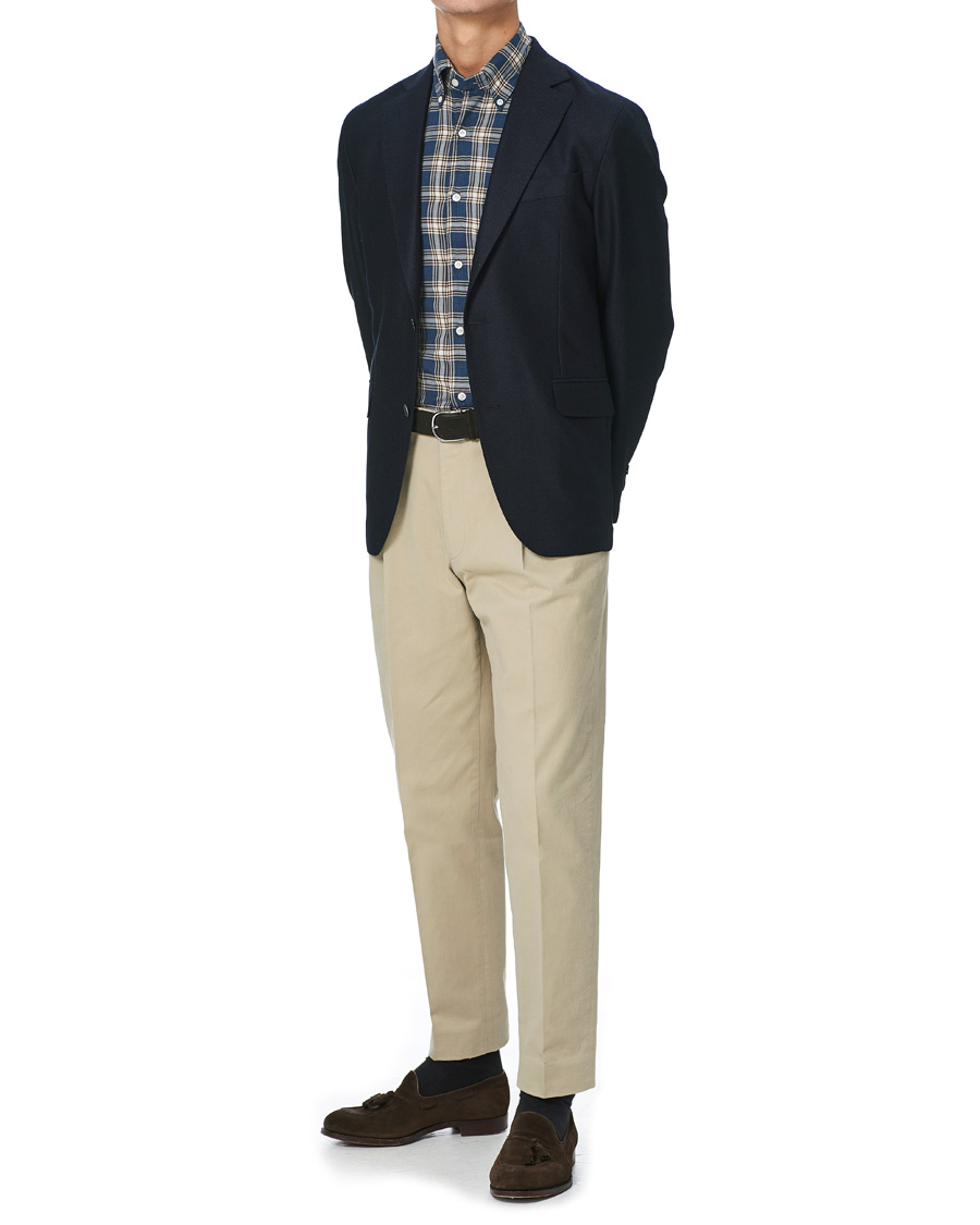 Herre | Skjorter | Finamore Napoli | Tokyo Slim Fit Flannel Button Down Shirt Navy