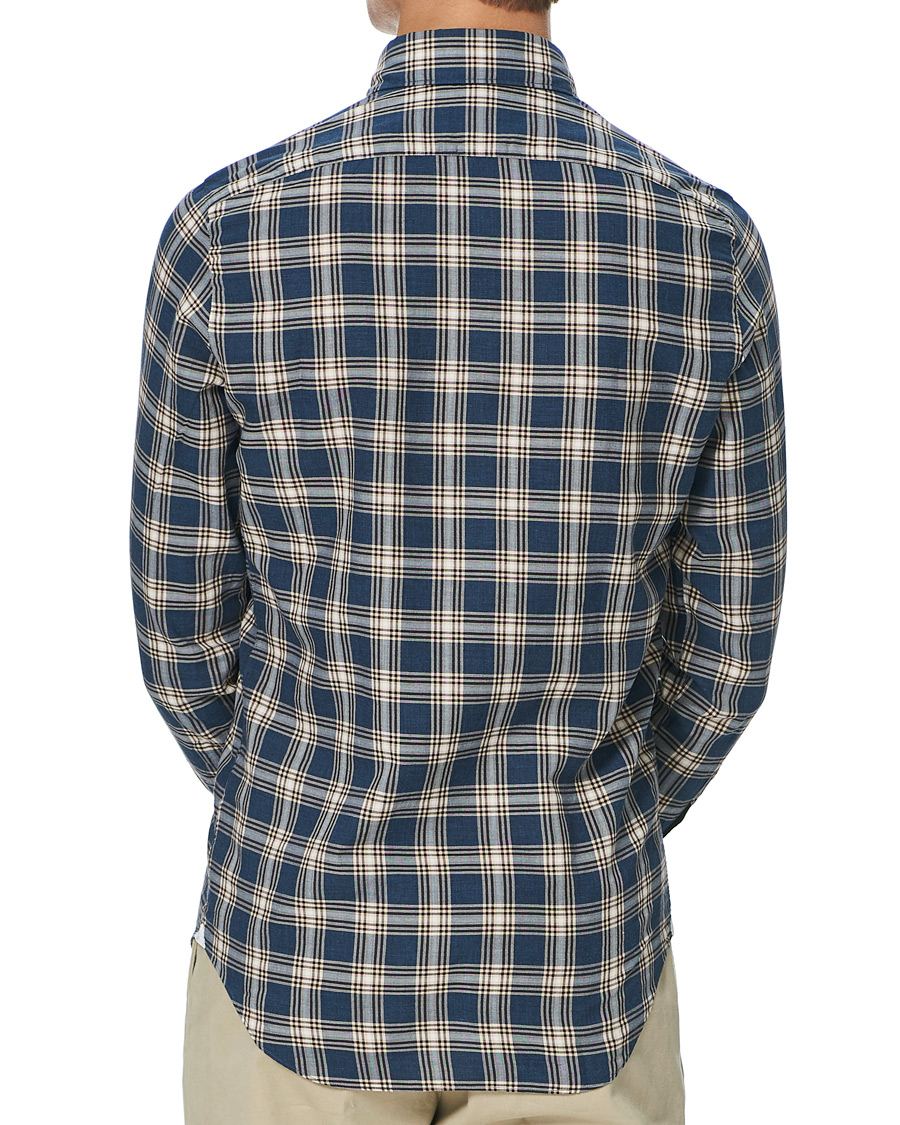 Herre | Skjorter | Finamore Napoli | Tokyo Slim Fit Flannel Button Down Shirt Navy