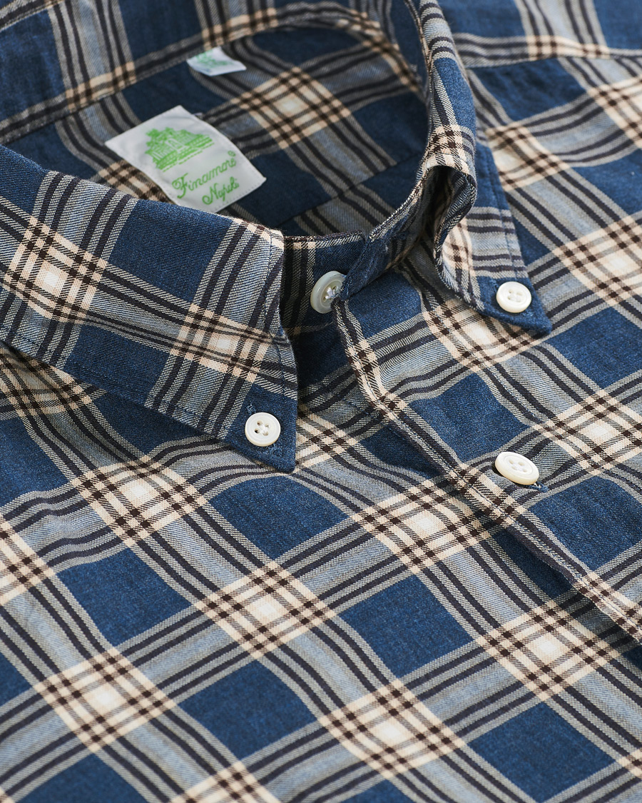 Herre | Skjorter | Finamore Napoli | Tokyo Slim Fit Flannel Button Down Shirt Navy